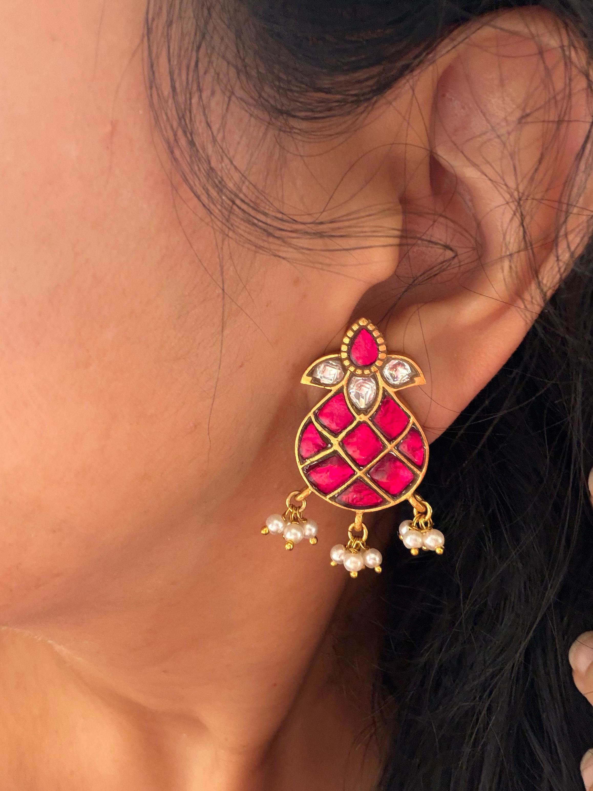 Roohani - Gold Plated 92.5 Silver Kundan Studs - Handcrafted