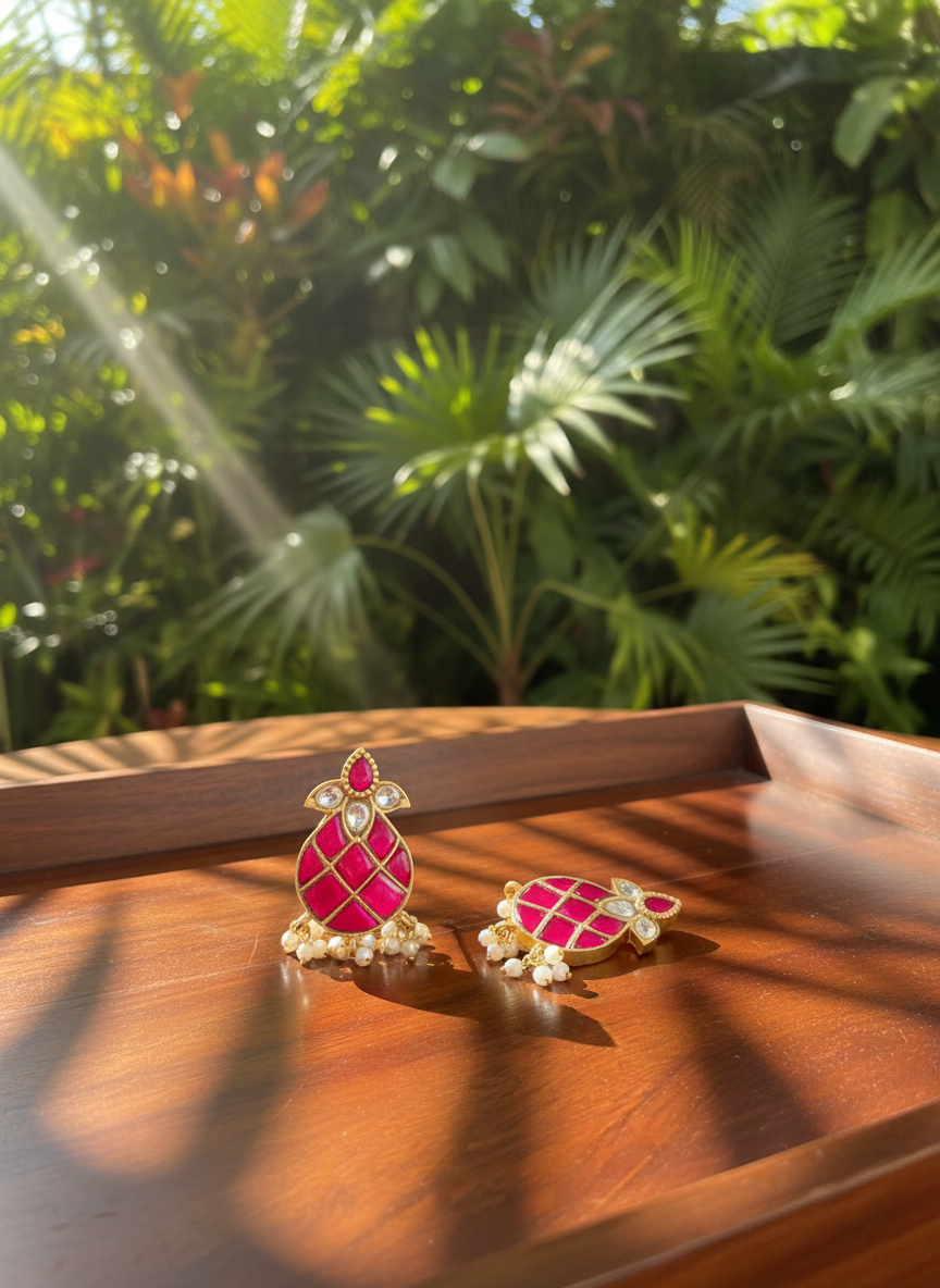 Roohani - Gold Plated 92.5 Silver Kundan Studs - Handcrafted