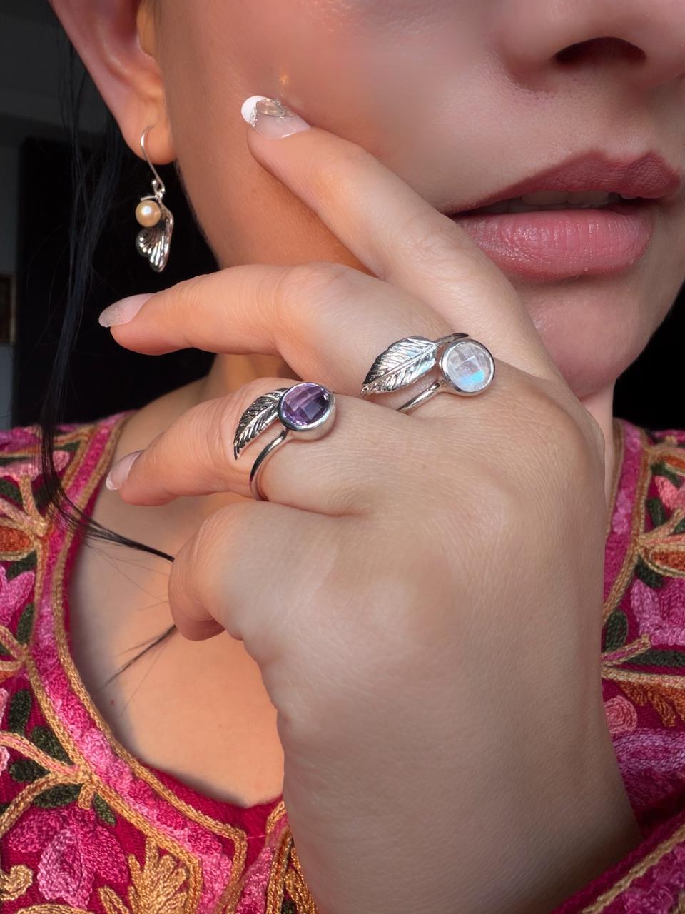 Ardhashakti Moonstone Leafy 92.5 Silver Ring