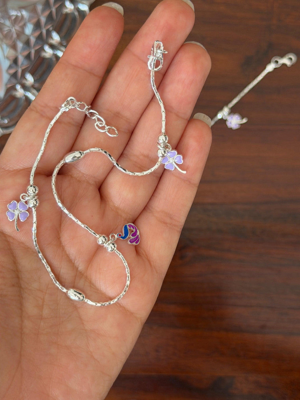 Mayura kusum 92.5 Lightweight Silver Anklet - Pair