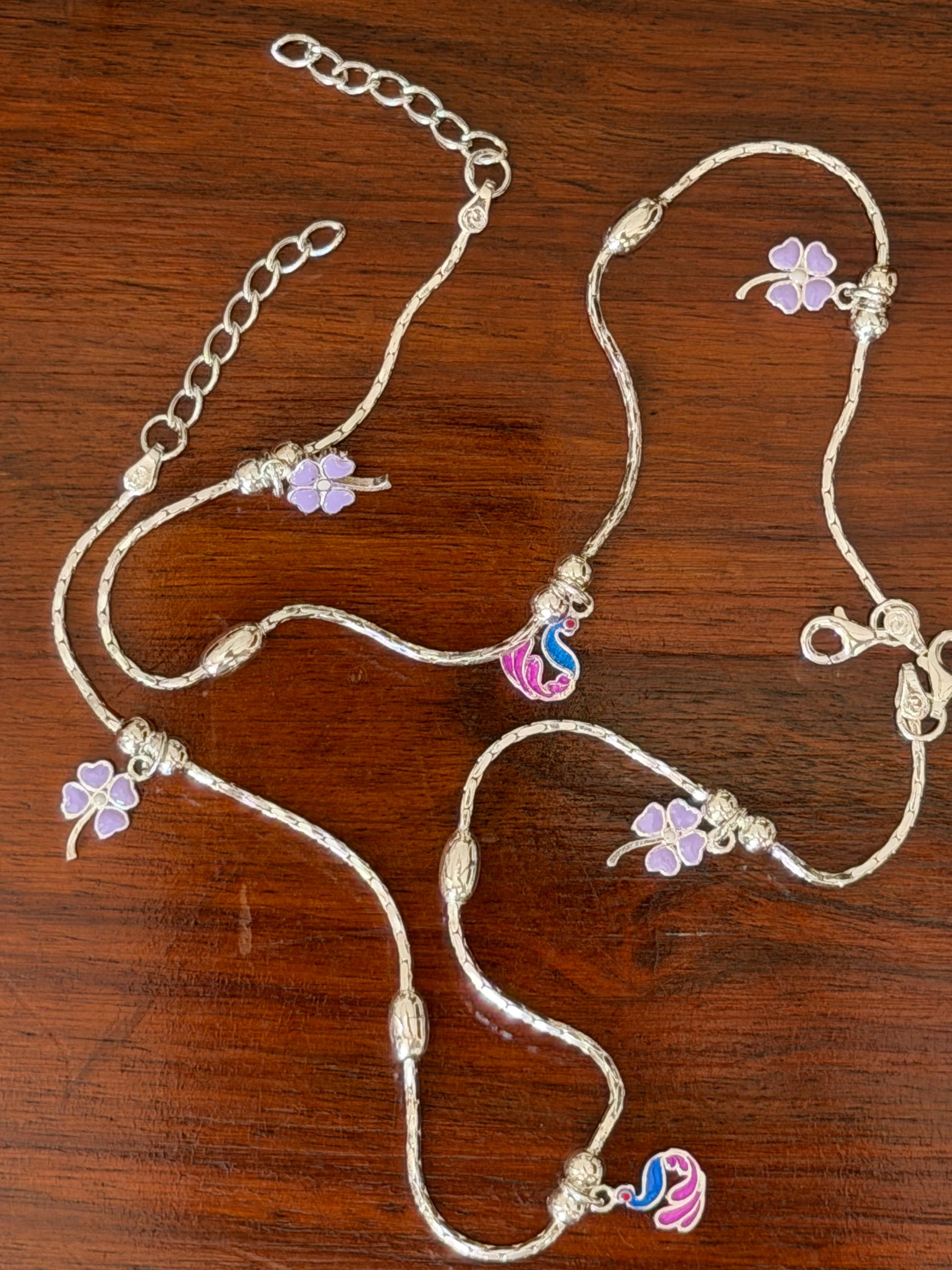 Mayura kusum 92.5 Lightweight Silver Anklet - Pair