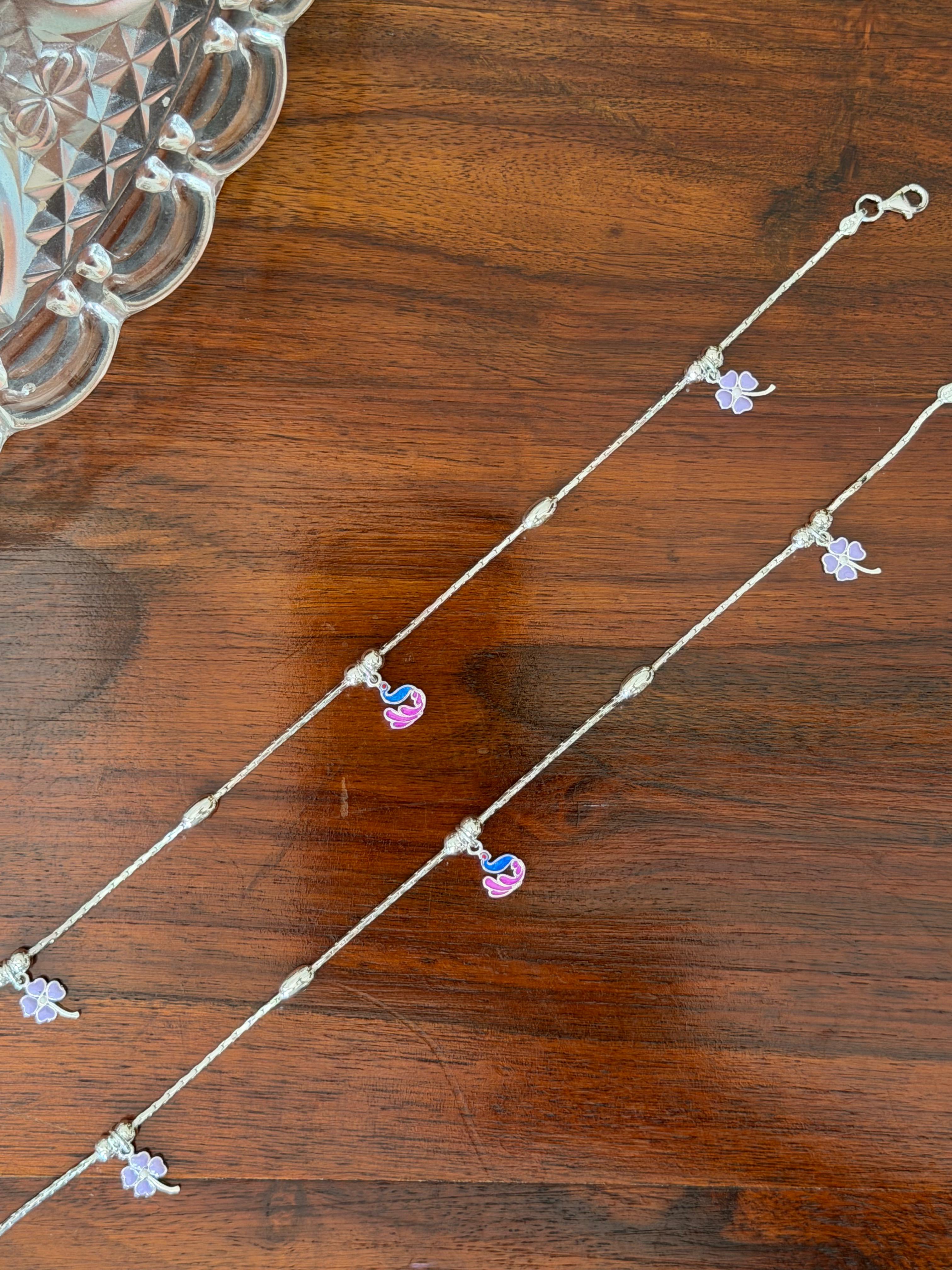 Mayura kusum 92.5 Lightweight Silver Anklet - Pair