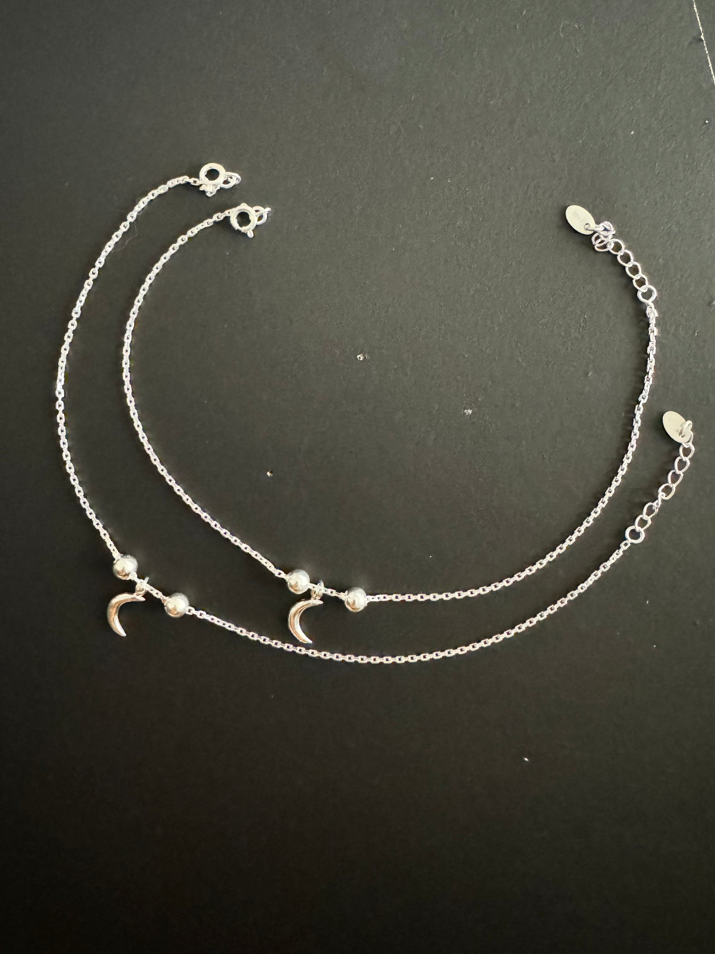 Pair of Silver Anklets with Moon Charm