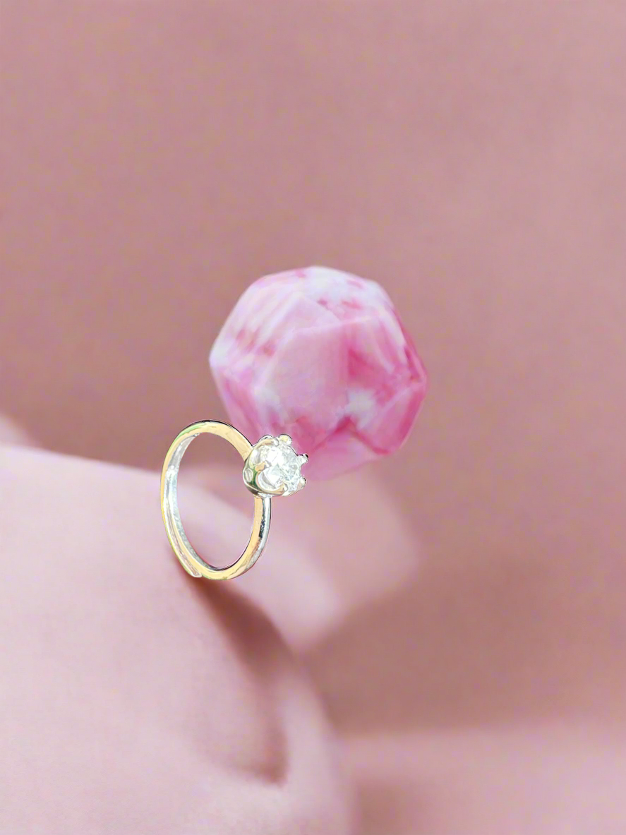 92.5 Silver Round Stone Ring (Adjustable Size)