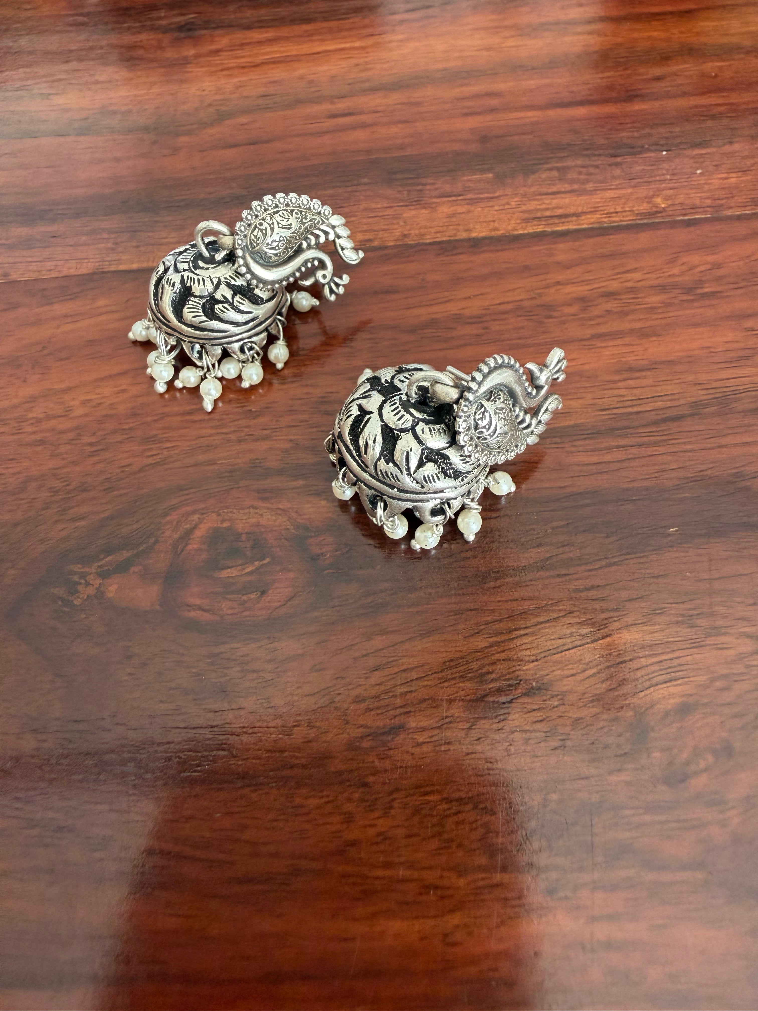 Morni Chitai Jhumkas 92.5 Silver 3-in-1 Earrings- Handcrafted