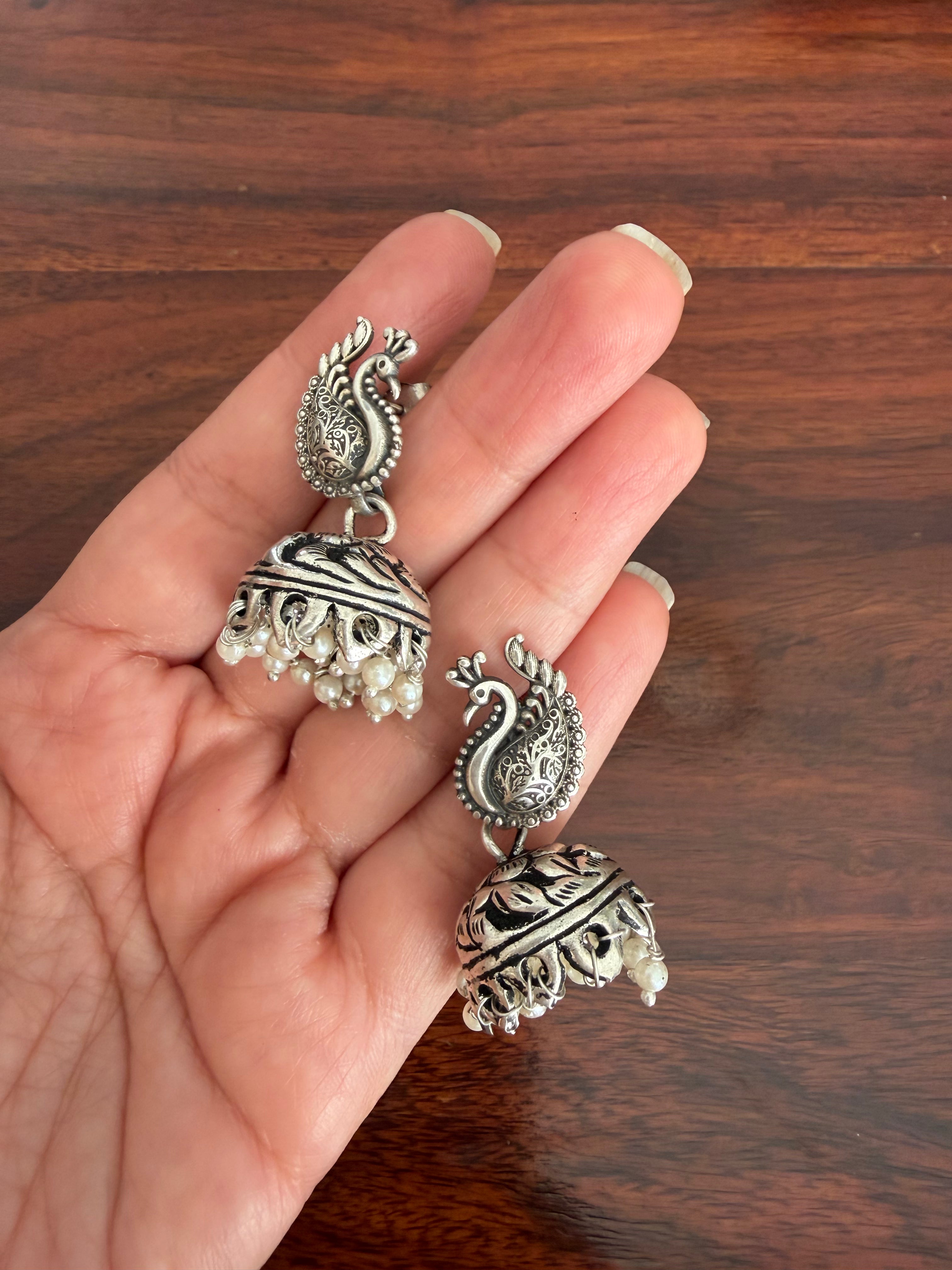 Morni Chitai Jhumkas 92.5 Silver 3-in-1 Earrings- Handcrafted
