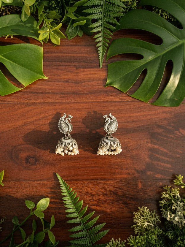 Morni Chitai Jhumkas 92.5 Silver 3-in-1 Earrings- Handcrafted