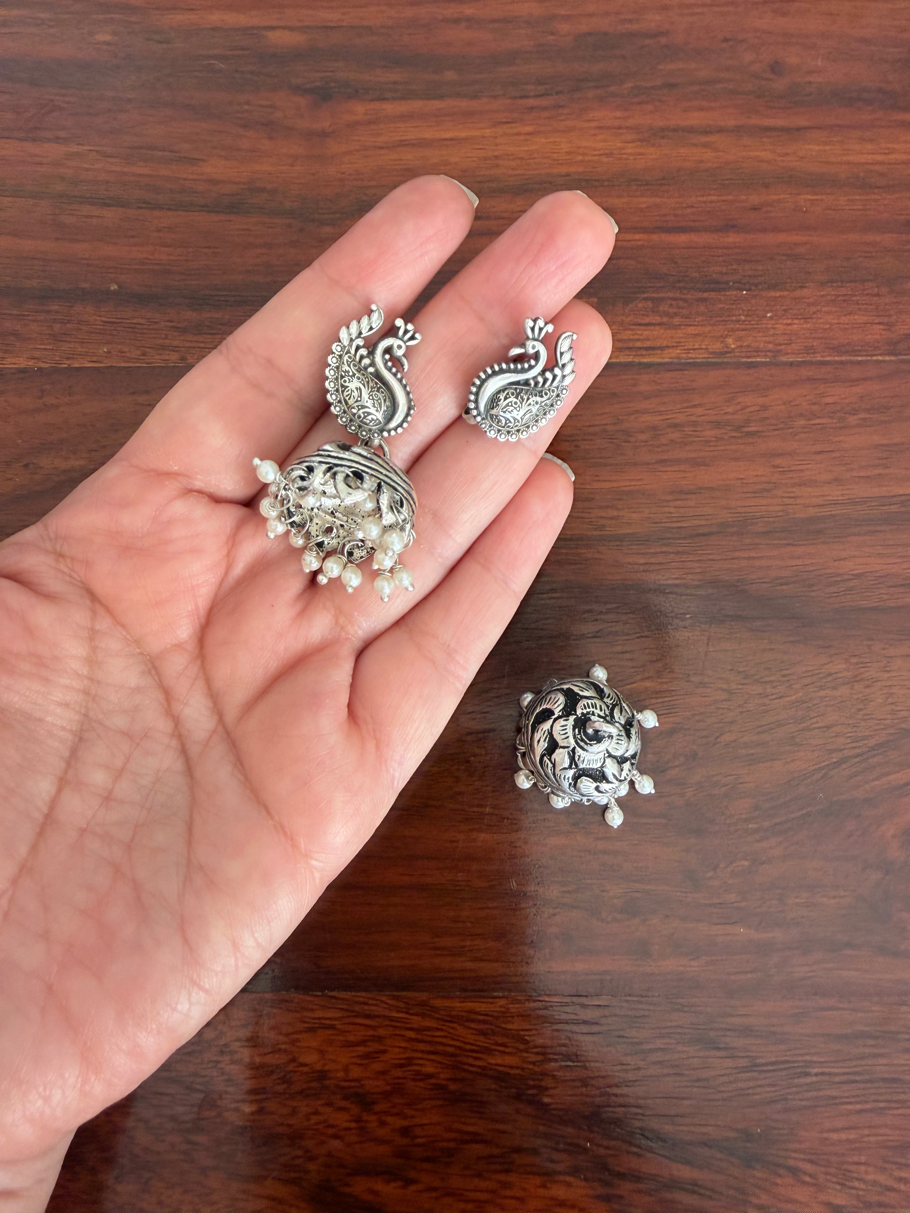 Morni Chitai Jhumkas 92.5 Silver 3-in-1 Earrings- Handcrafted