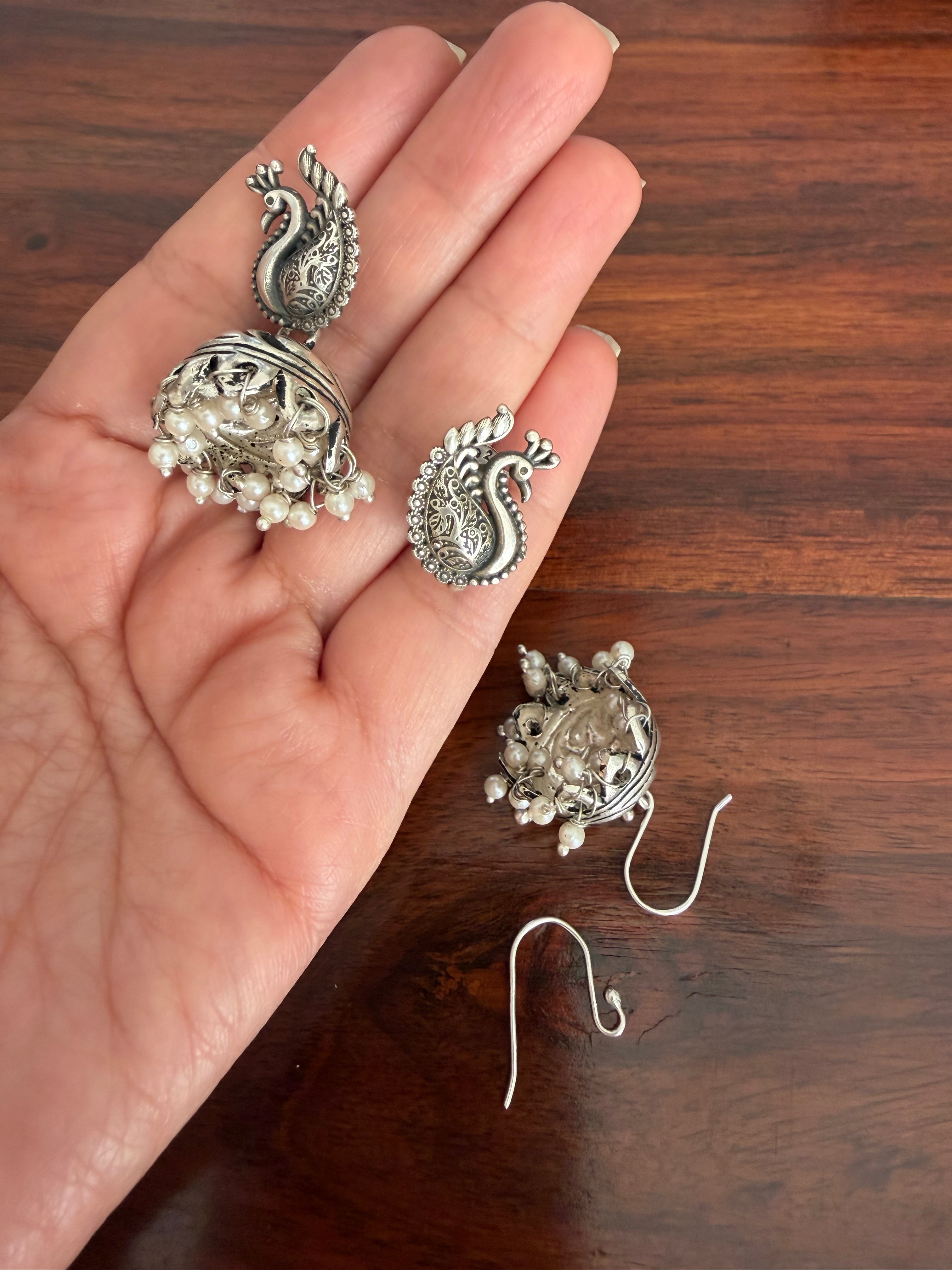 Morni Chitai Jhumkas 92.5 Silver 3-in-1 Earrings- Handcrafted