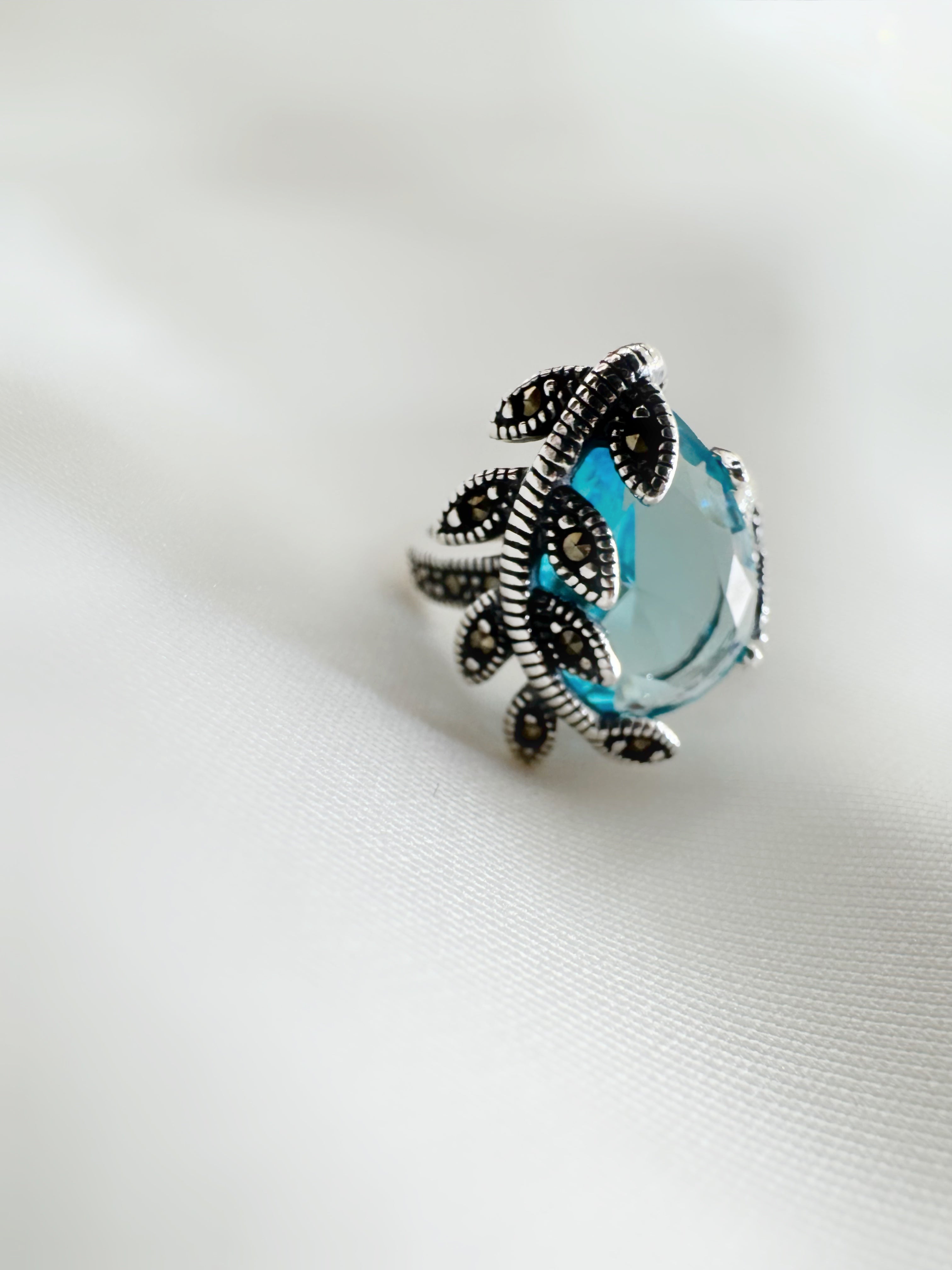 Marcasite Blue Fern 92.5 SilverRing