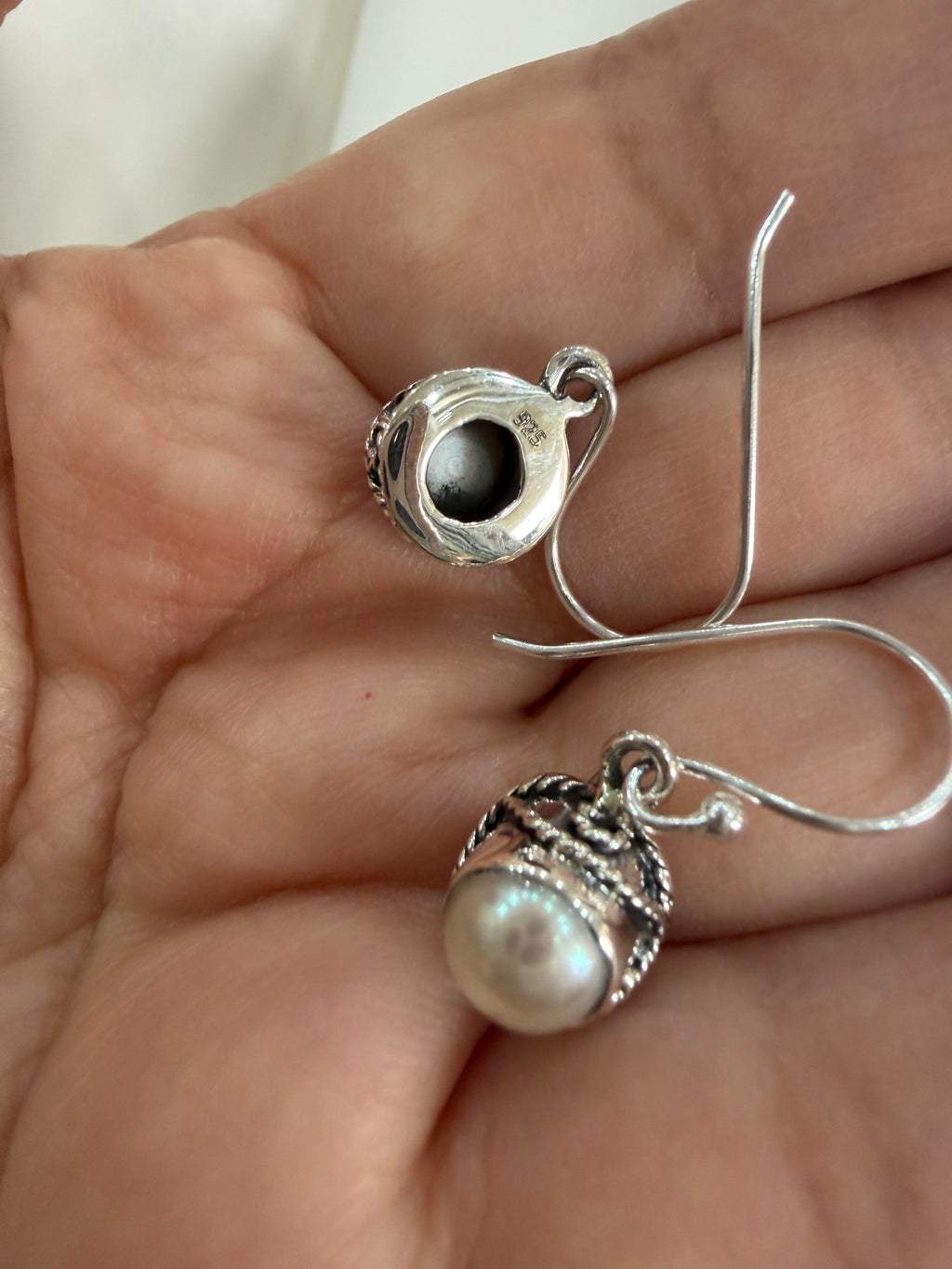 925 Silver White Pearl Classic Mini Hanging Earrings