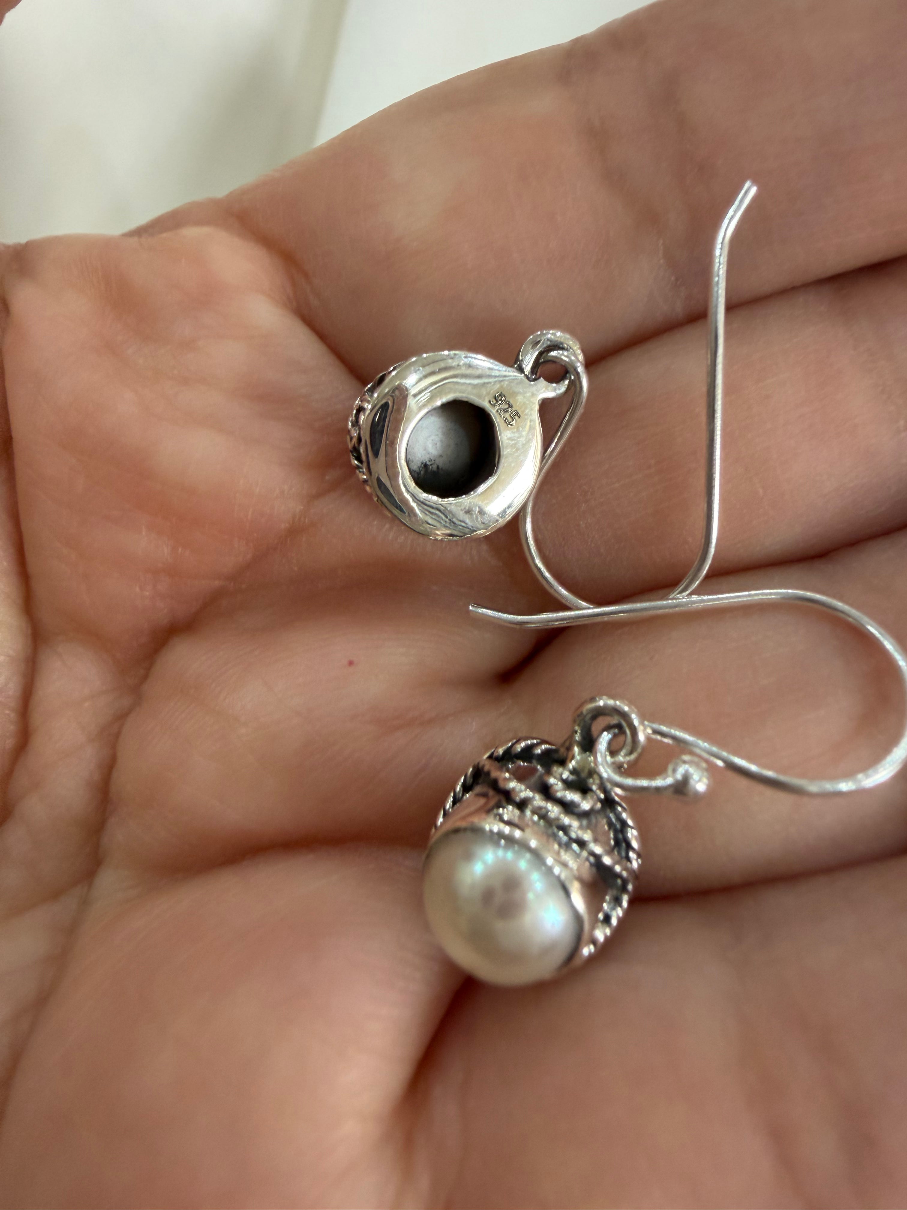 925 Silver White Pearl Classic Mini Hanging Earrings