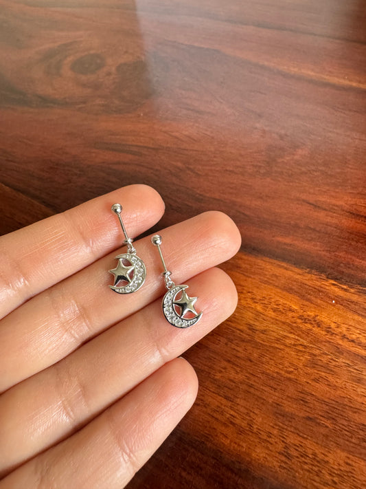Everyday Bugadi - Moon and Star Helix Earrings - 92.5 Silver