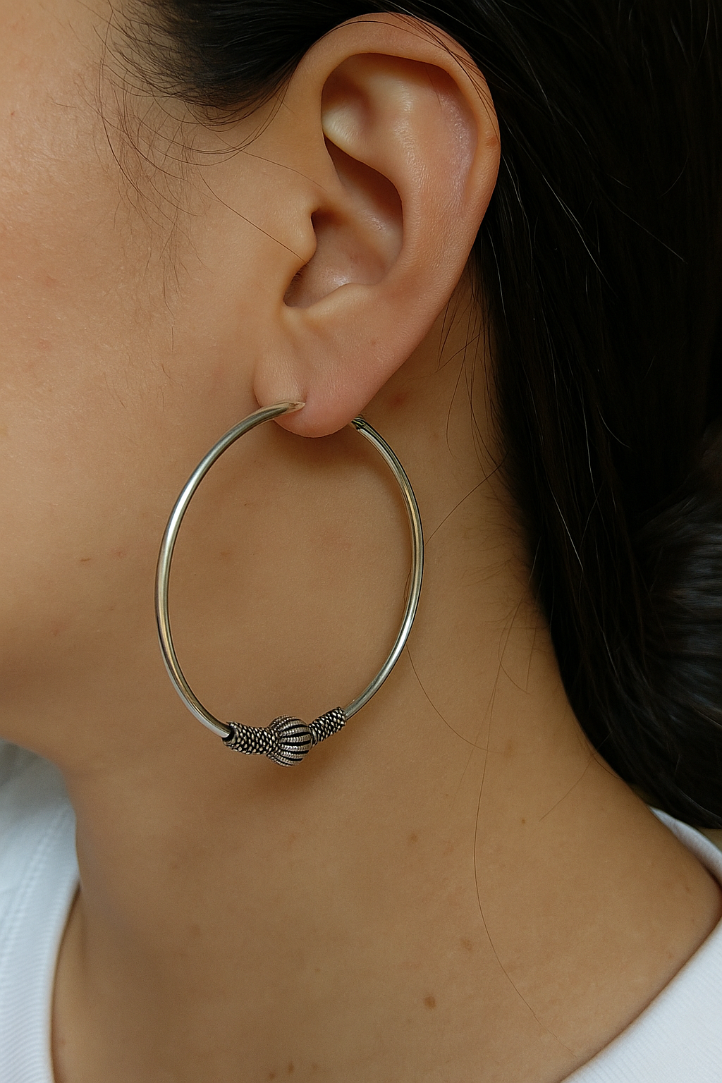 Vritika 92.5 Silver Statement Hoop Earrings