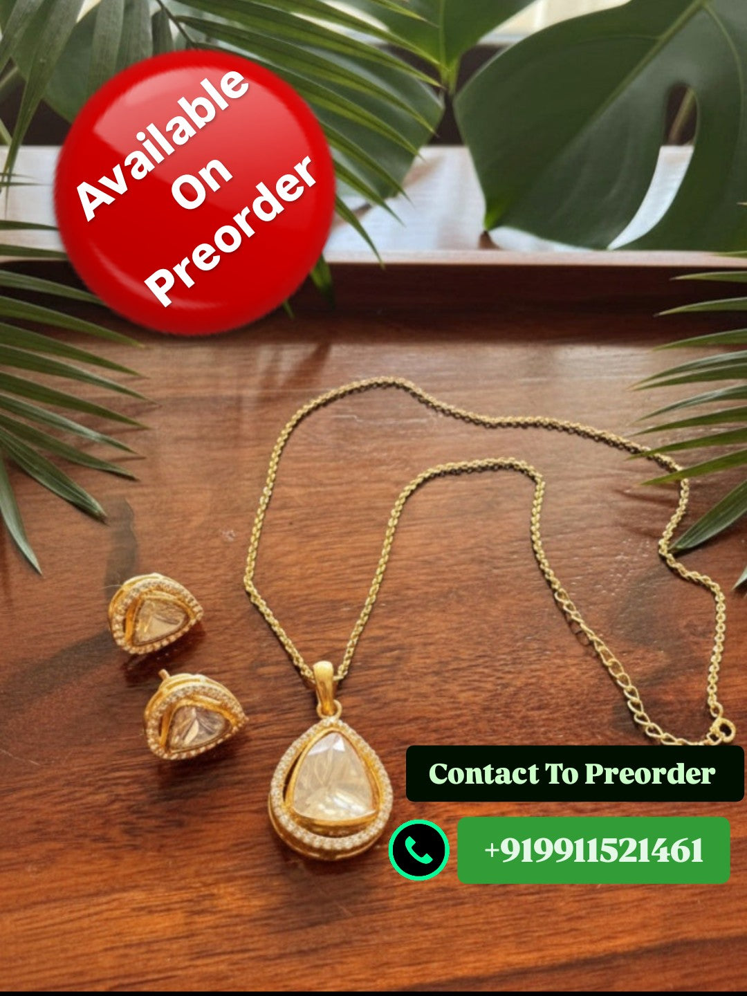 Teardrop - Gold Plated 92.5 Silver Moissonite Necklace Set - Handcrafted
