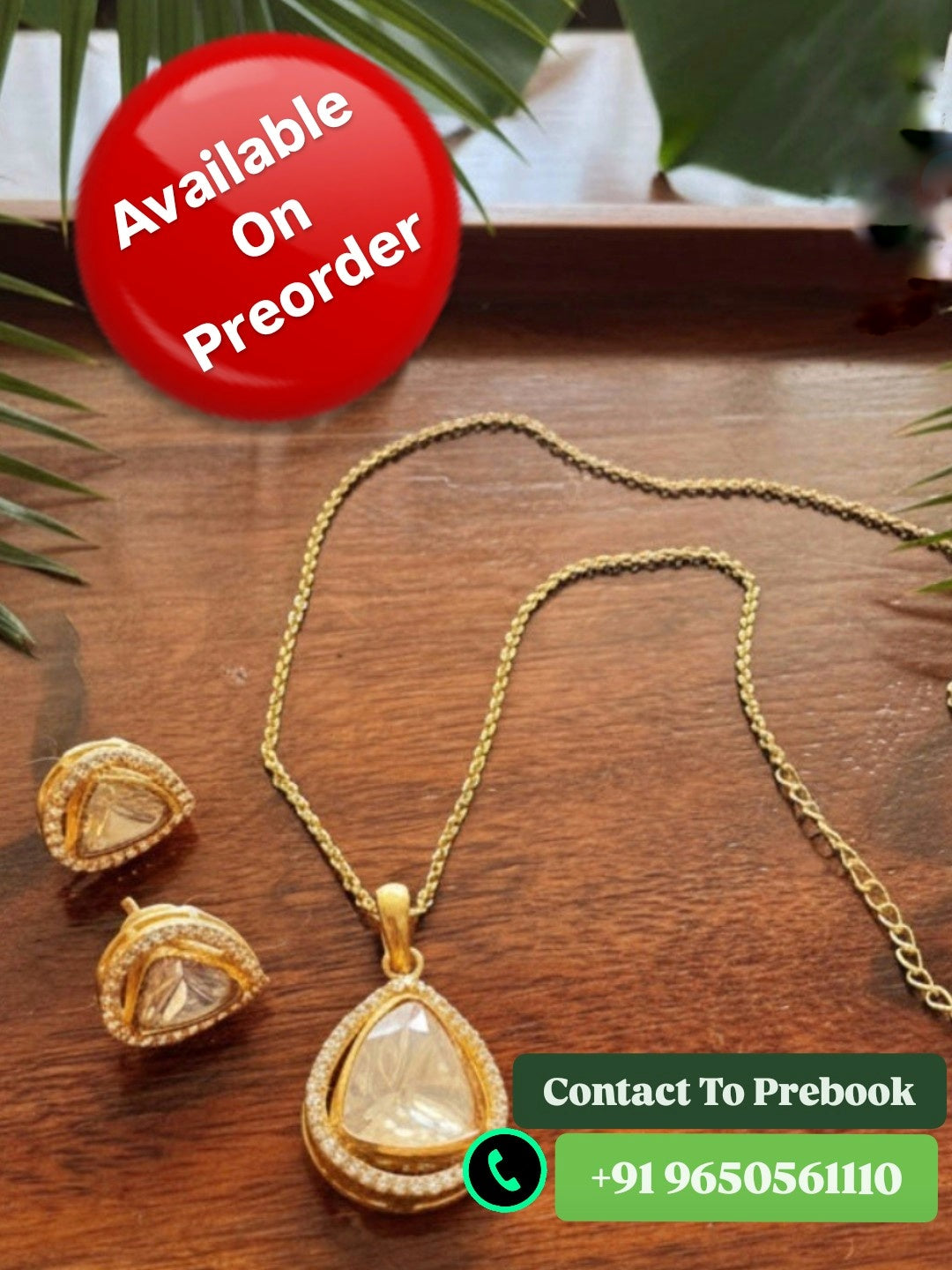 Teardrop - Gold Plated 92.5 Silver Moissonite Necklace Set - Handcrafted