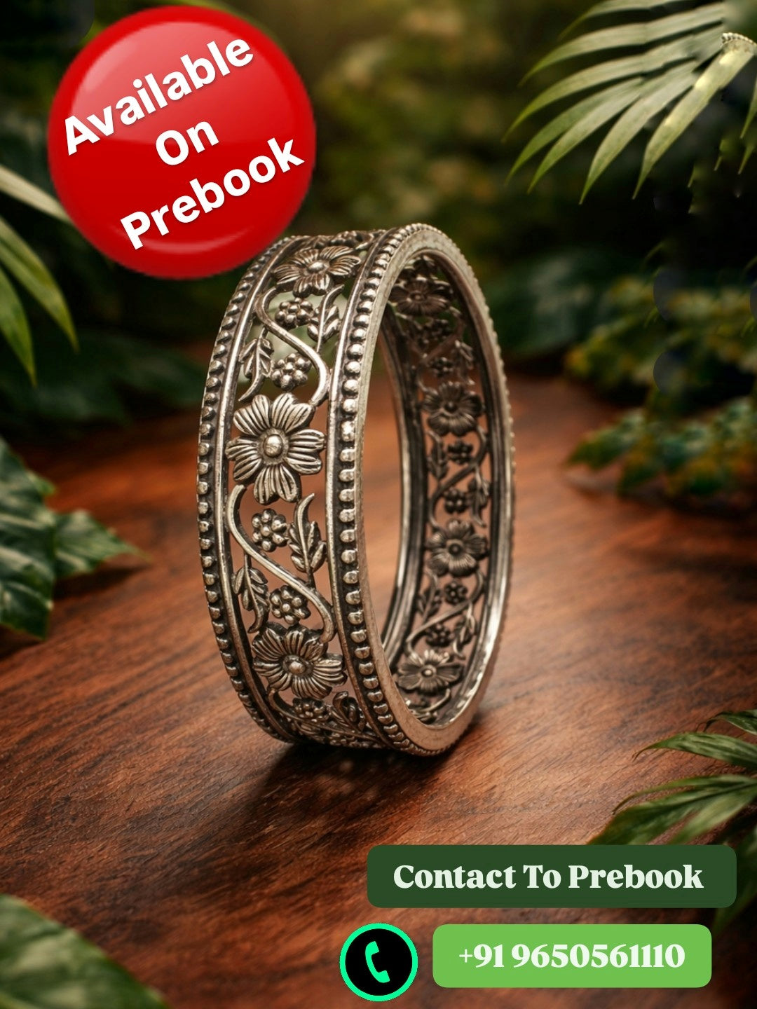 Matte Finish Silver Bold Blossom Kada (Single Piece)