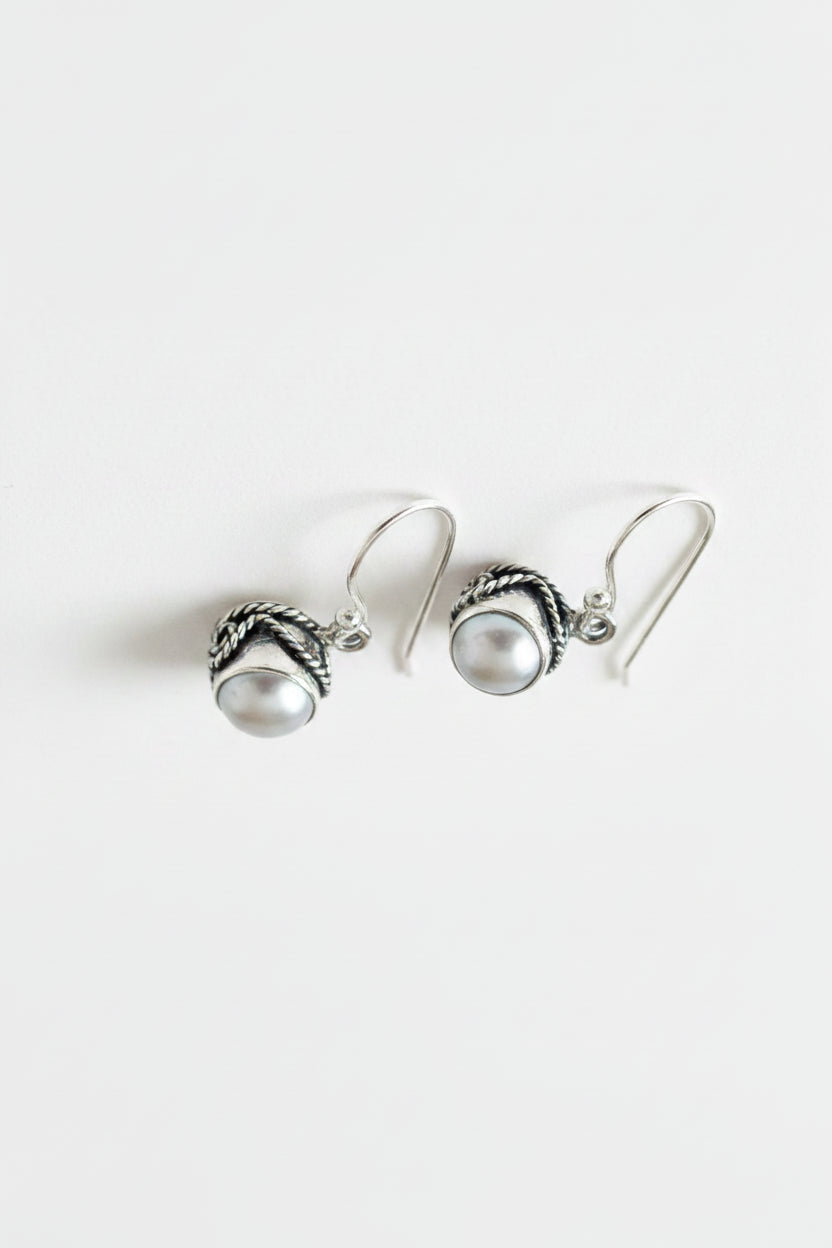 925 Silver White Pearl Classic Mini Hanging Earrings