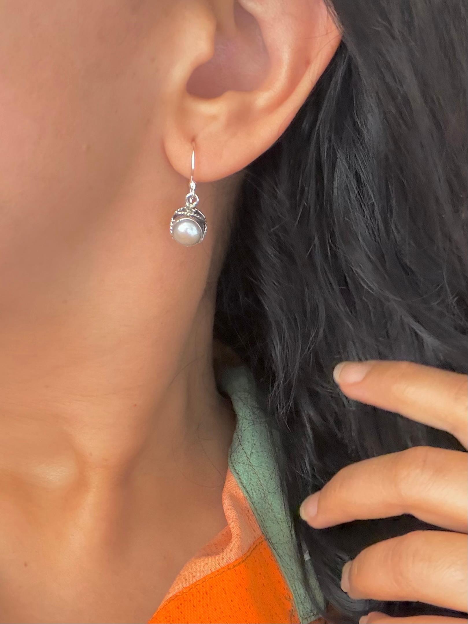925 Silver White Pearl Classic Mini Hanging Earrings