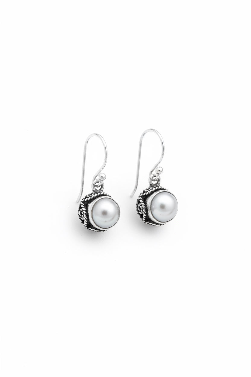 925 Silver White Pearl Classic Mini Hanging Earrings