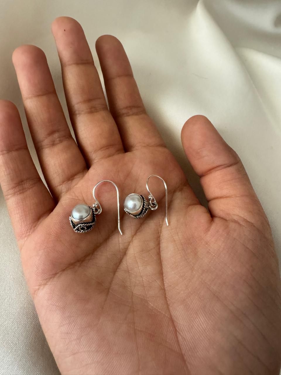 925 Silver White Pearl Classic Mini Hanging Earrings