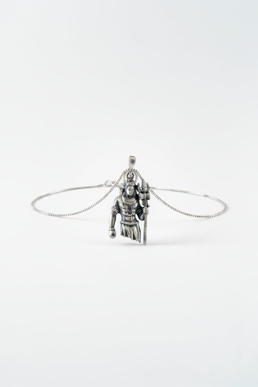 Shiva Trishul - Shiva 925 Silver Handcrafted Pendant (With or Without Chain)