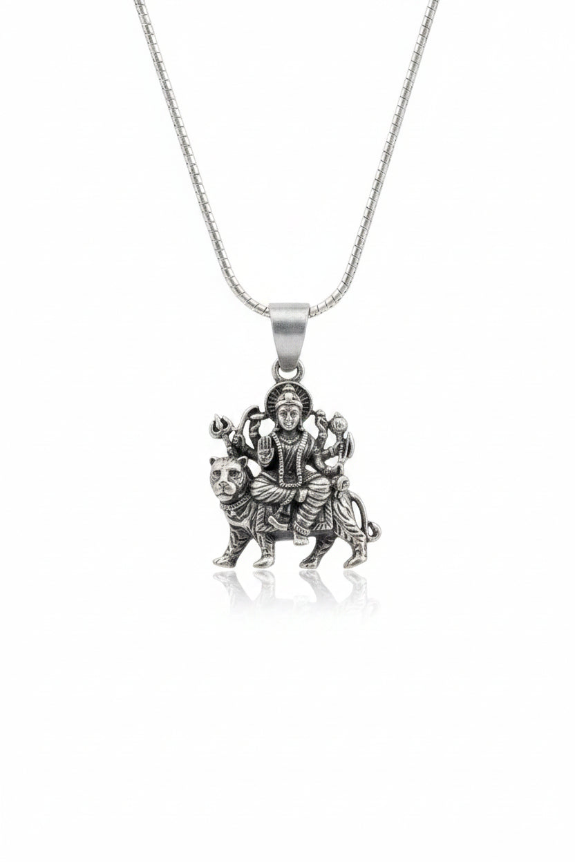 Vyaghra vahini Durga Mata - Durga Mata 925 Silver Handcrafted Pendant (With or Without Chain)
