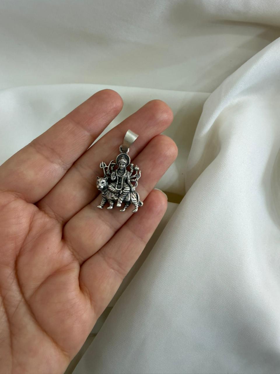 Vyaghra vahini Durga Mata - Durga Mata 925 Silver Handcrafted Pendant (With or Without Chain)