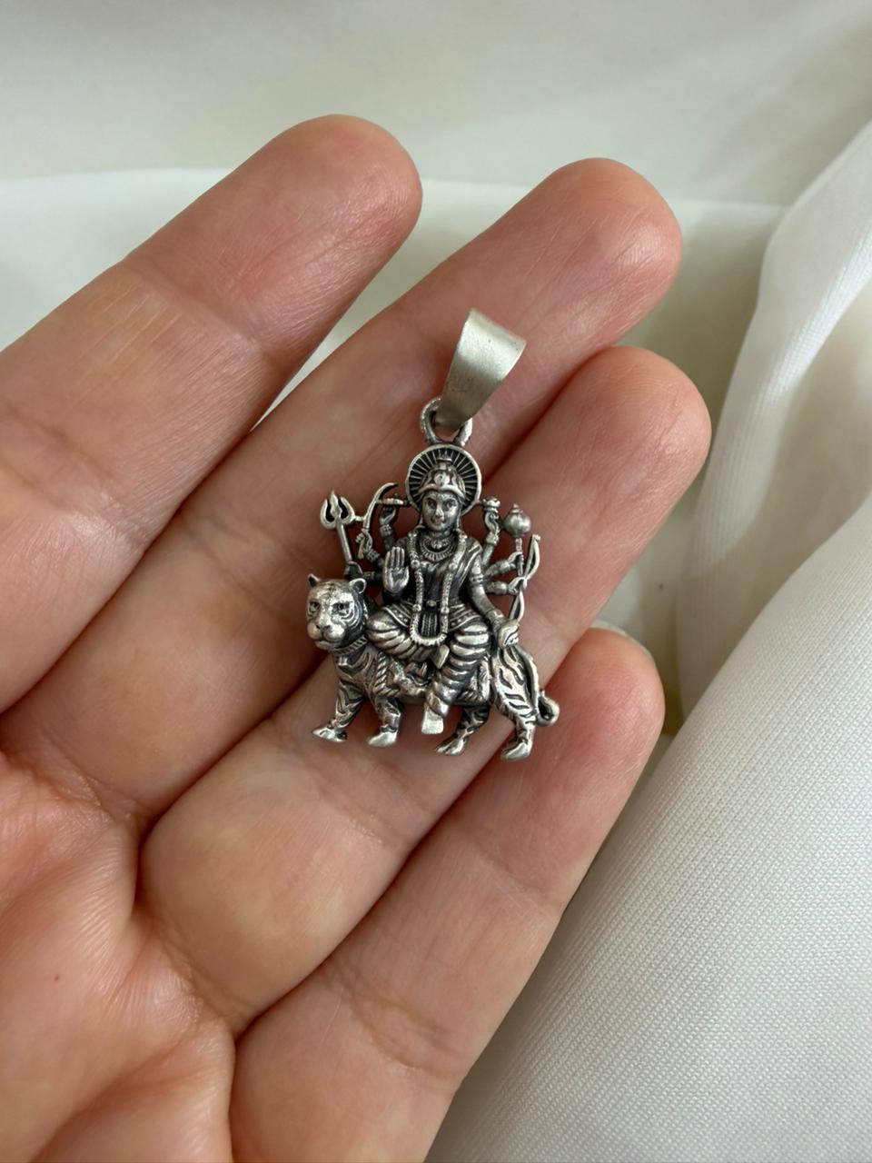 Vyaghra vahini Durga Mata - Durga Mata 925 Silver Handcrafted Pendant (With or Without Chain)