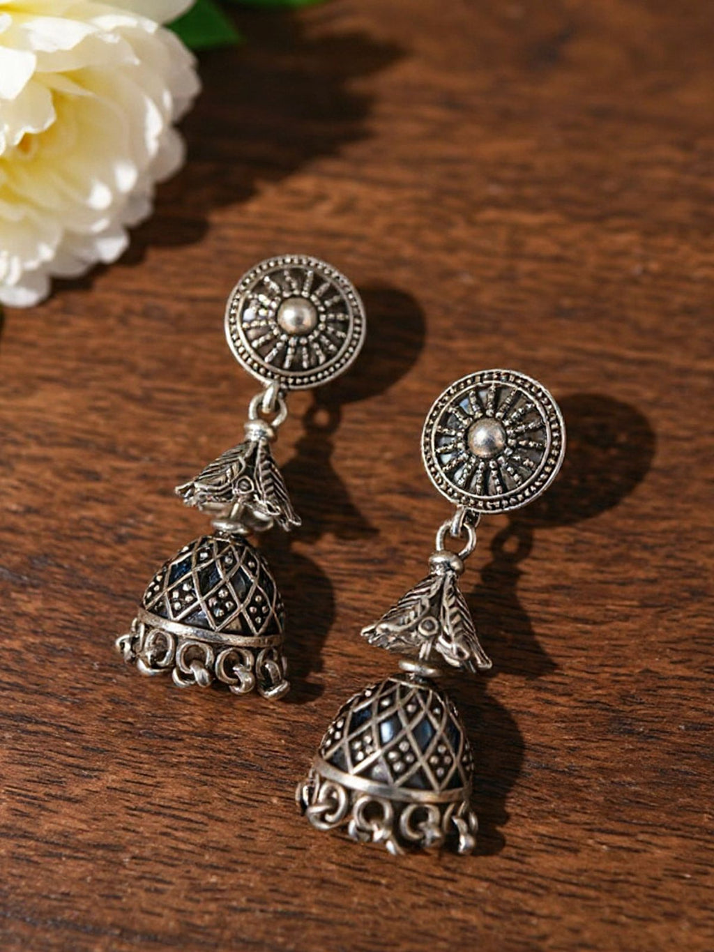 Classic Sunburst Jhumkas 925 Silver Earrings - Handcrafted
