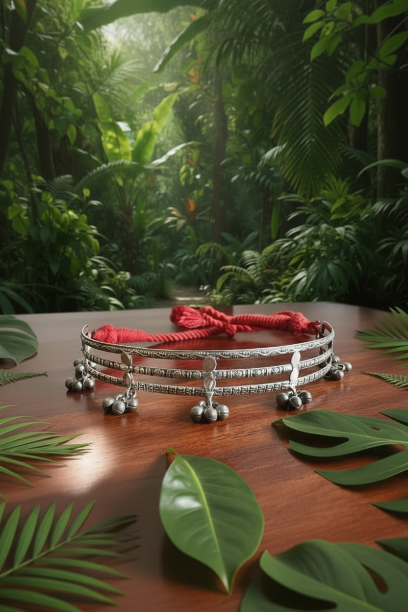 Rimjhim 3 Line Choker - 925 Silver Tribal Choker Handcrafted