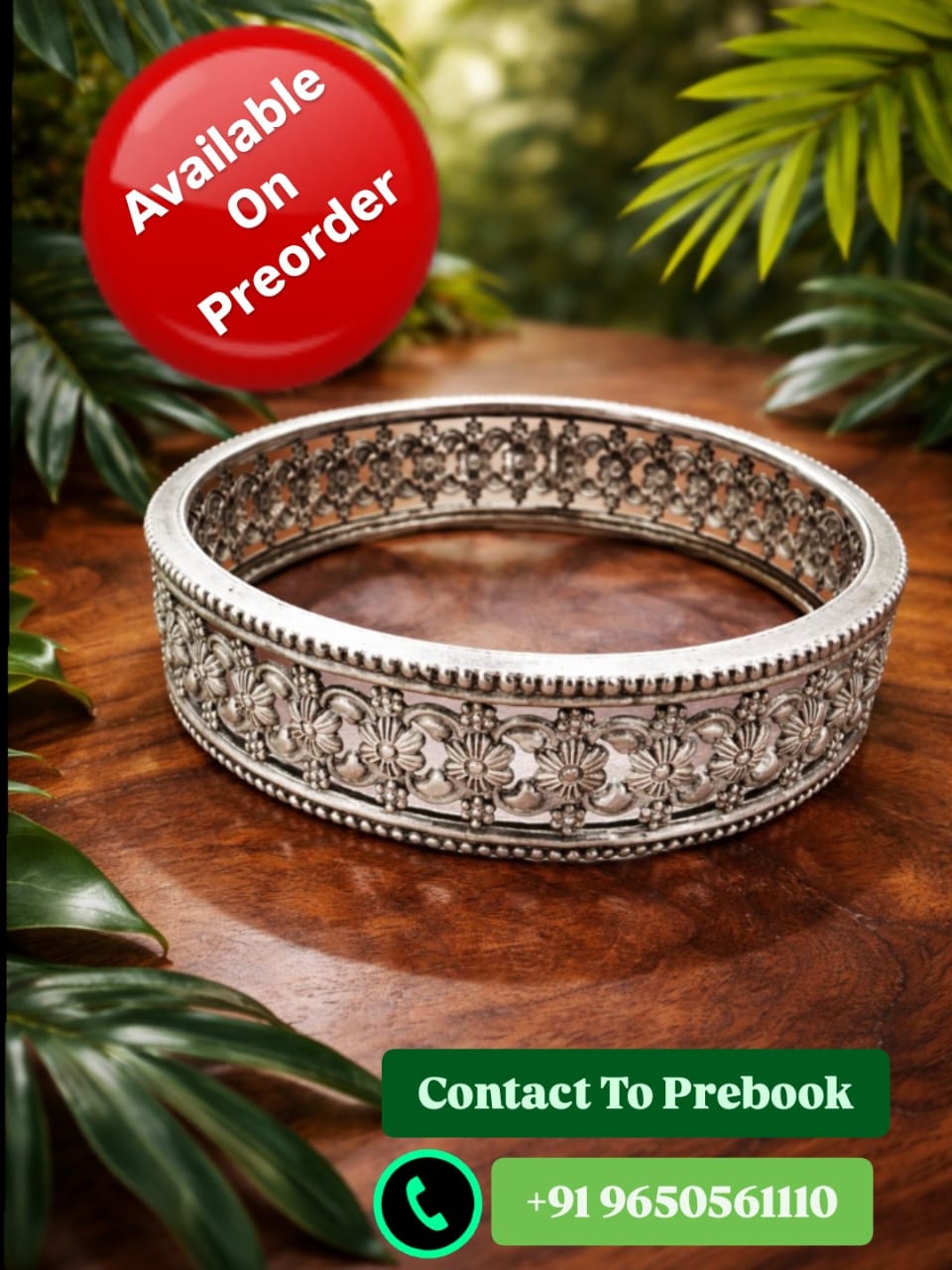 Matte Finish 925 Silver Vine Garden Kada (Single Piece)