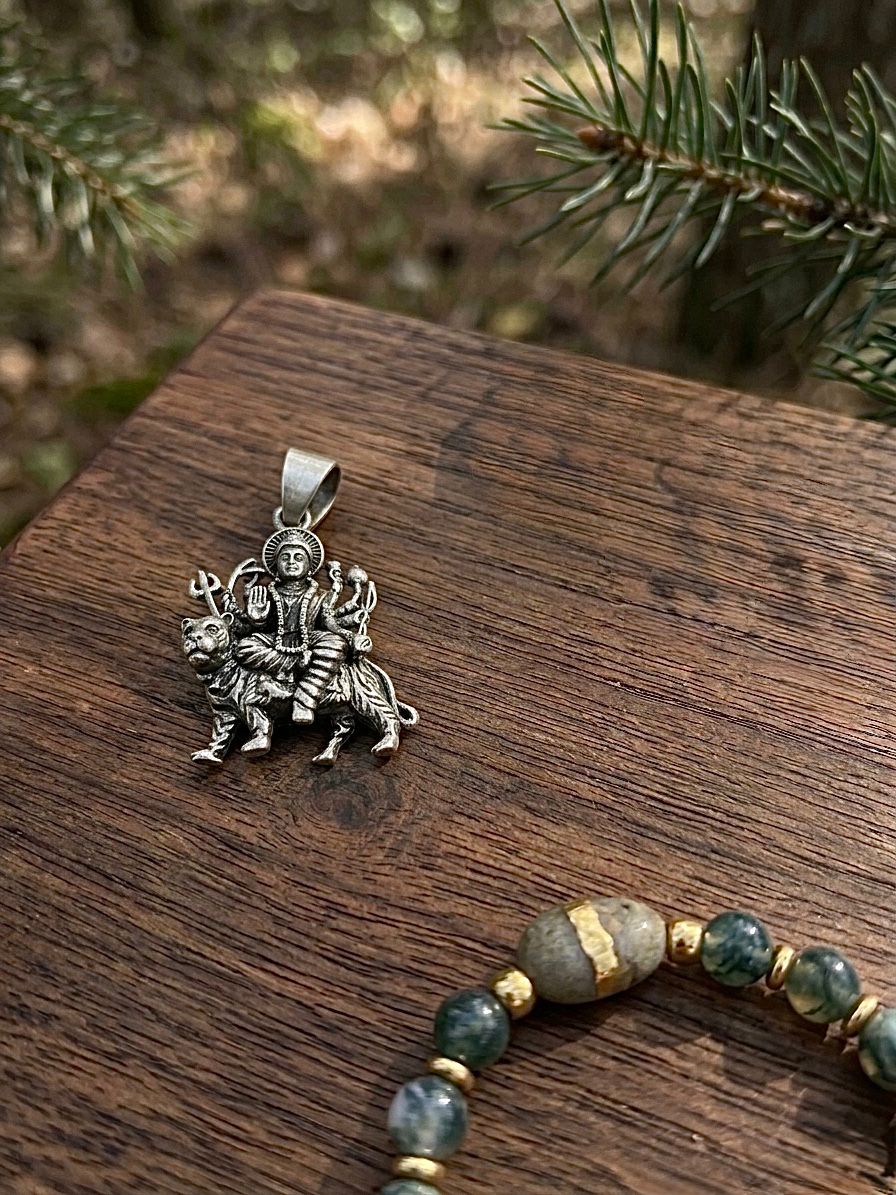 Vyaghra vahini Durga Mata - Durga Mata 925 Silver Handcrafted Pendant (With or Without Chain)
