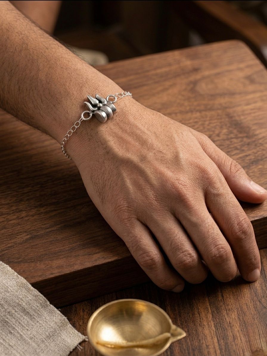 Shiva Trishul Damru- Hancrafted 925 Rakhi
