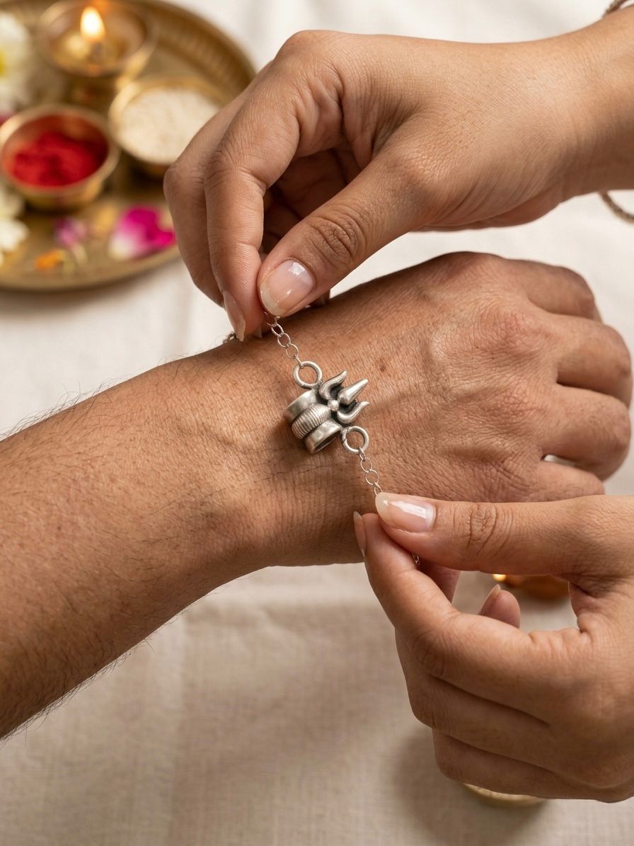 Shiva Trishul Damru- Hancrafted 925 Rakhi