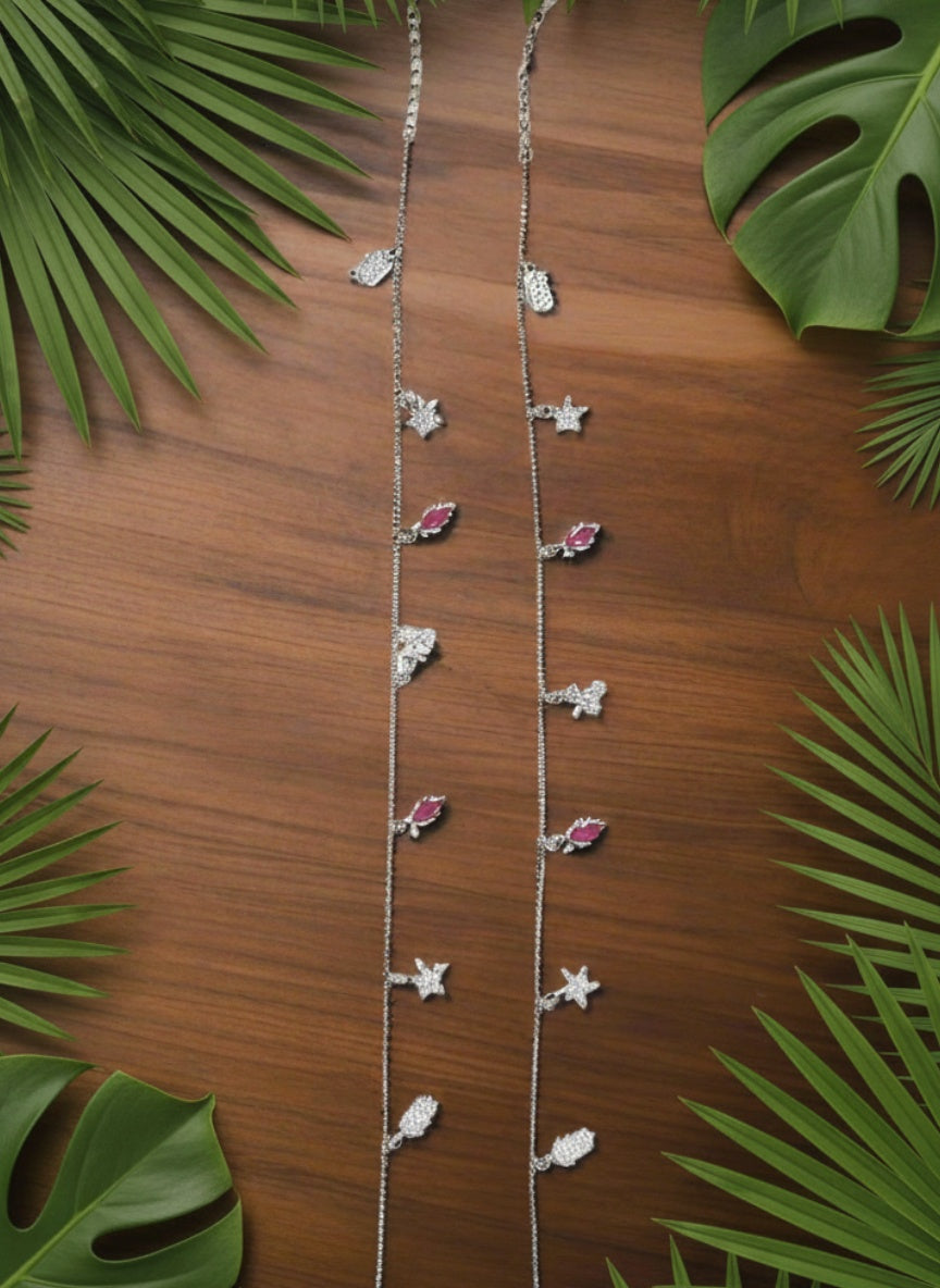 Star Charm Ruby Anklet 92.5 Silver - Pair