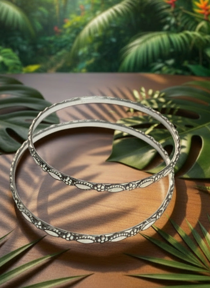 Antique Floral 92.5 Silver Bangles - Pair