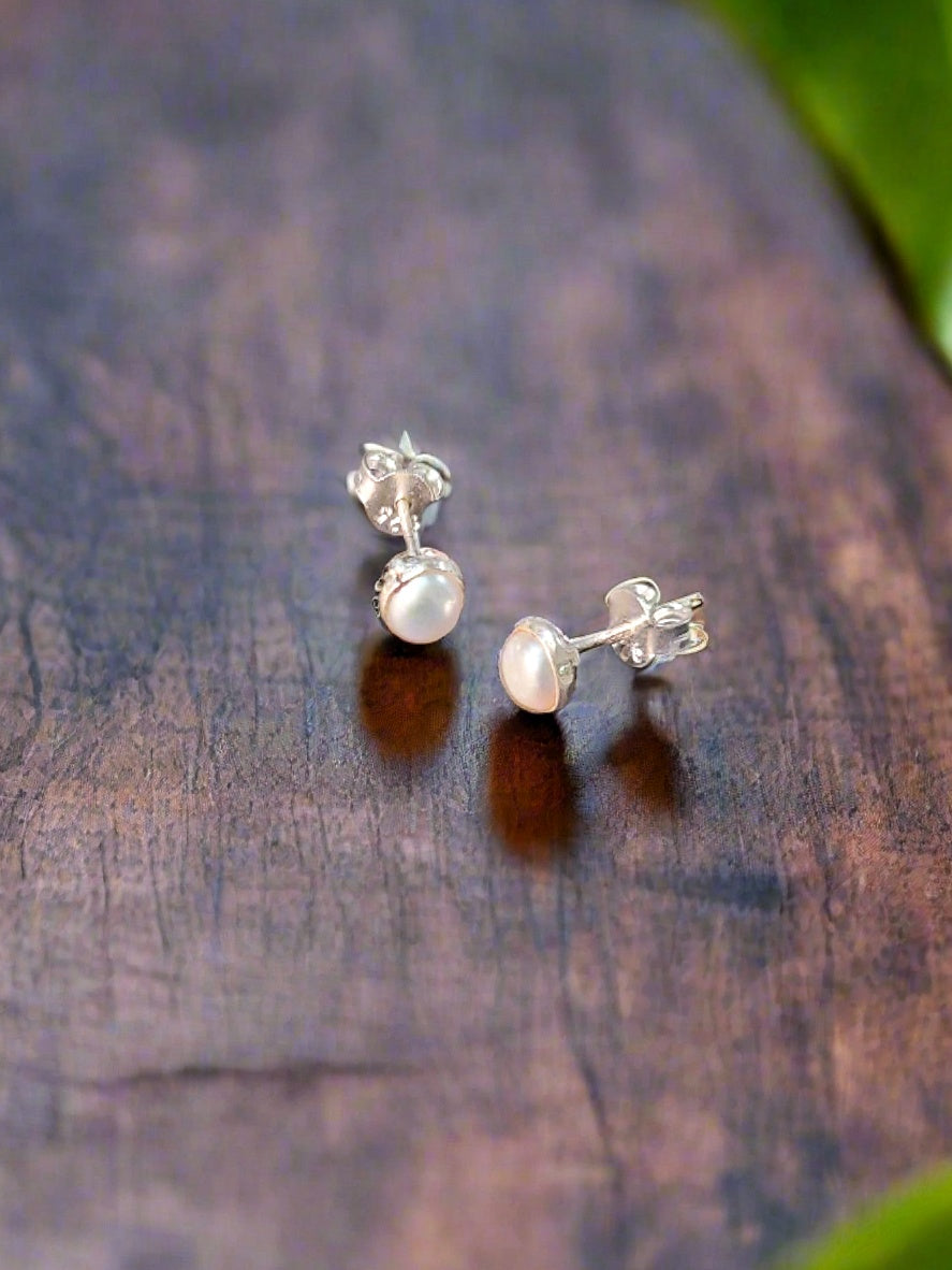 Baby Pearl Studs 92.5 Silver Earrings - Handcrafted