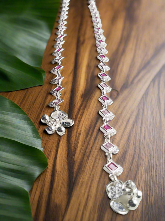 Pink Stone Shade Anklet 92.5 Silver - Pair