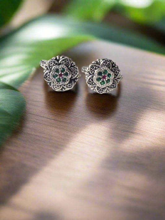 Floral Mandala Motif 92.5 Silver Toe Rings - Pair