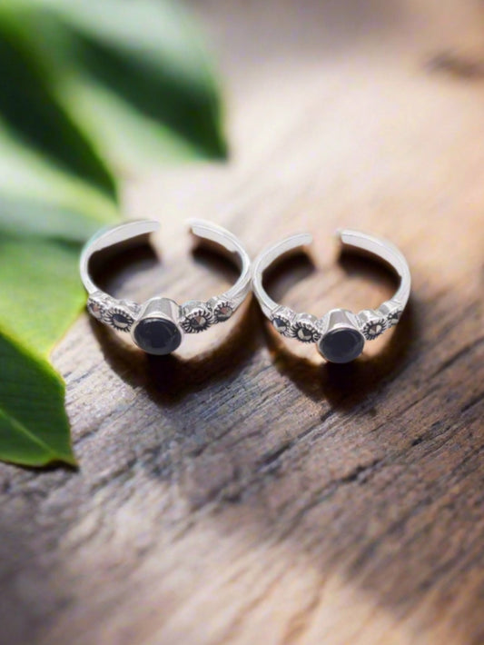 Marcasite Royal Midnight Toe Rings 92.5 Silver - Pair