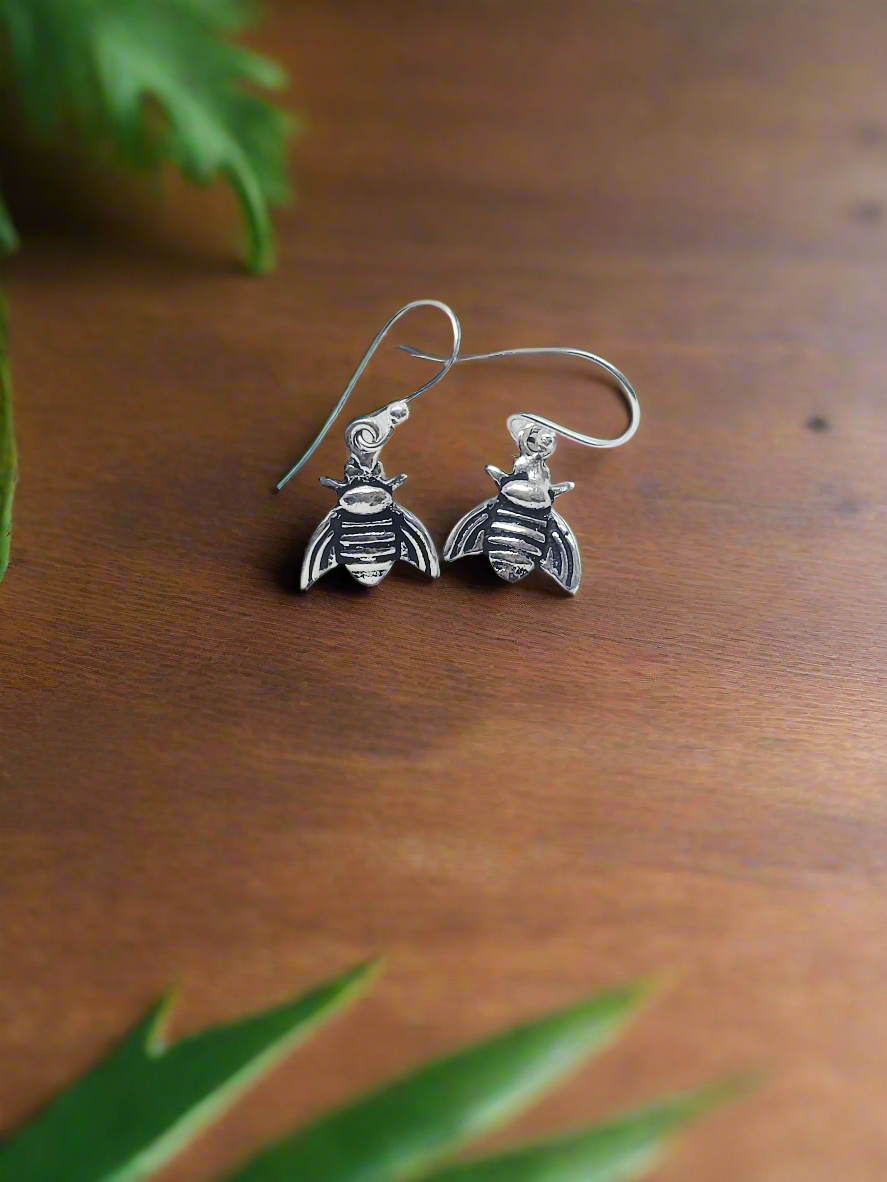 Bee Charm 92.5 Silver Drop Earrings - Handcrafted