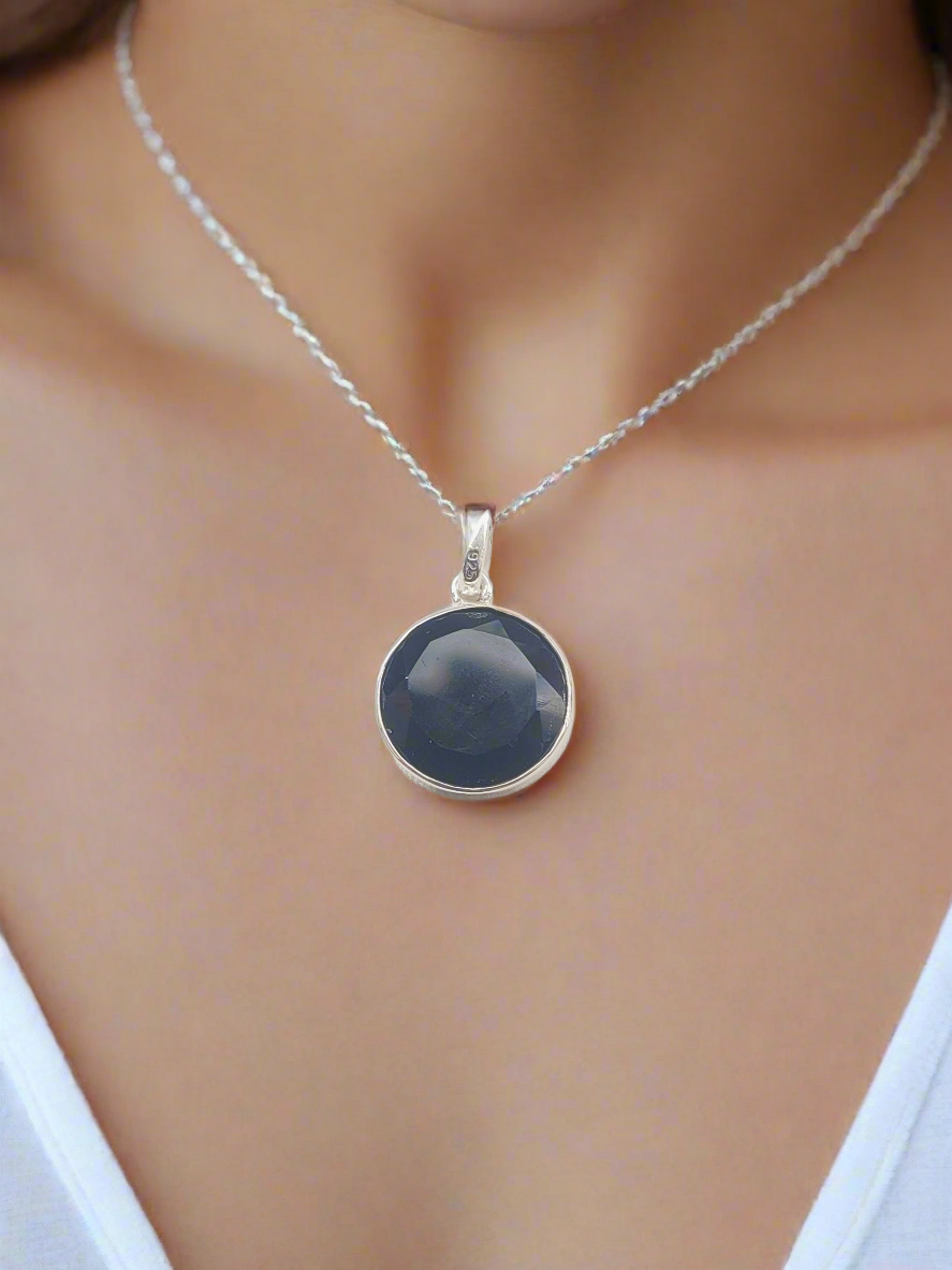 Disc Black Onyx 92.5 Silver Pendant (Without Chain)