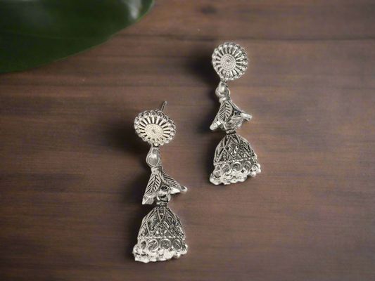 Karunima 92.5 Silver Floral Jhumkis