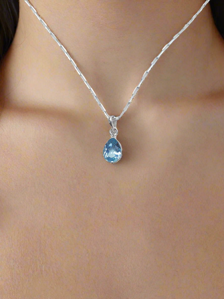 Teardrop Blue Topaz 92.5 Silver Pendant (Without Chain)