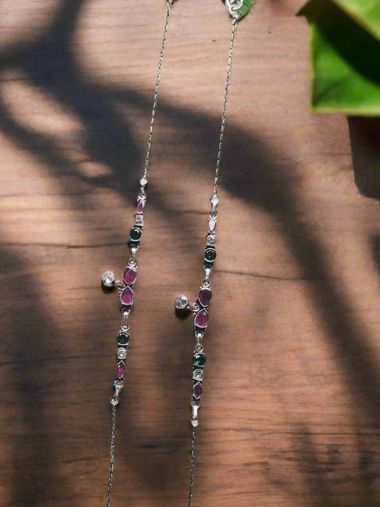 Multi Stone Charm Anklets 92.5 Silver - Pair