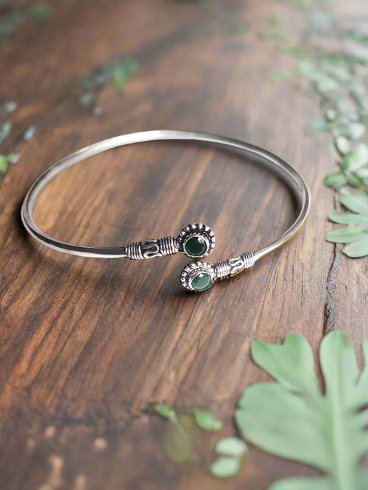 Antique 92.5 Silver Green Stone Kada Anklet (Single Piece)