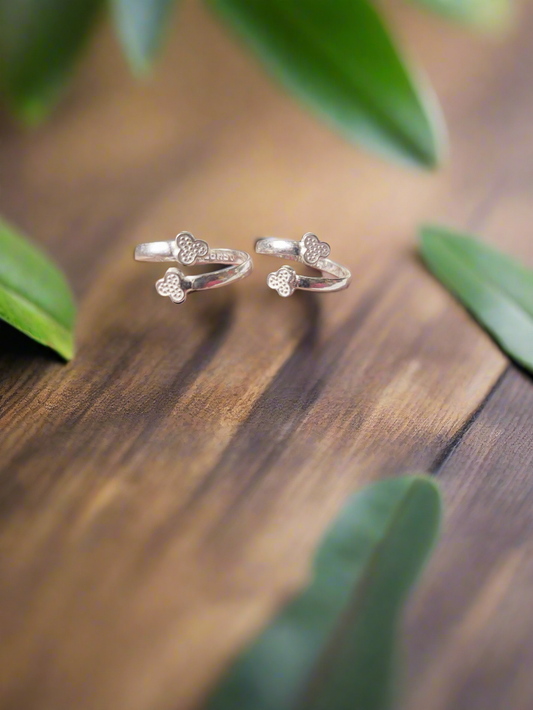 Twin Flowery Duo 92.5 Silver Toe Rings - Pair