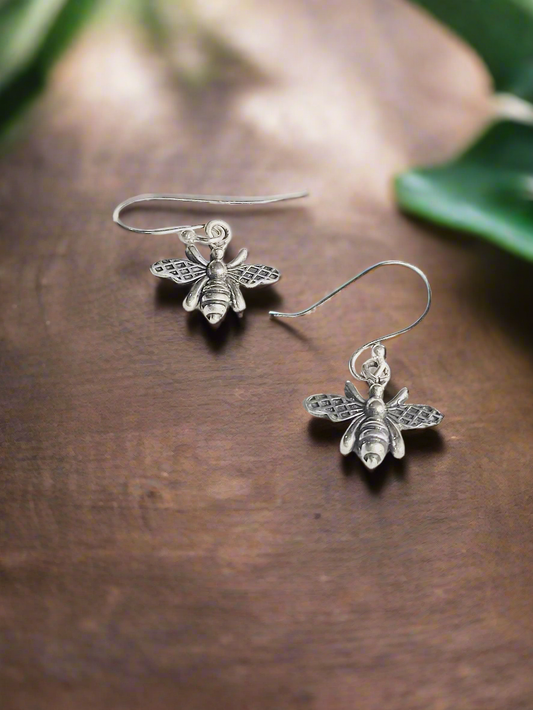Buzzing Beauty 92.5 Silver Drop Bee Earrings -Handcrafted