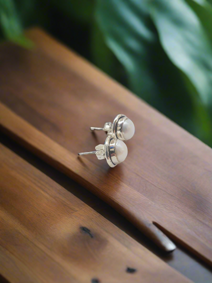 Classic Pearl Studs 92.5 Silver Earrings - Handcrafted